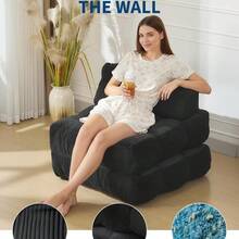 Sofá plegable multifuncional individual con almohada, funda lavable, dise?o compacto para sala dormitorio y camas invitadas - Negro - Ver 4