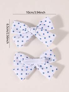 2pcs White Blue Polka Dot Hair Bows For Girls Simple Decor Alligator Clips Sweet Daily Hair Clips Kids Hair Accessories - Multicolor - View 6