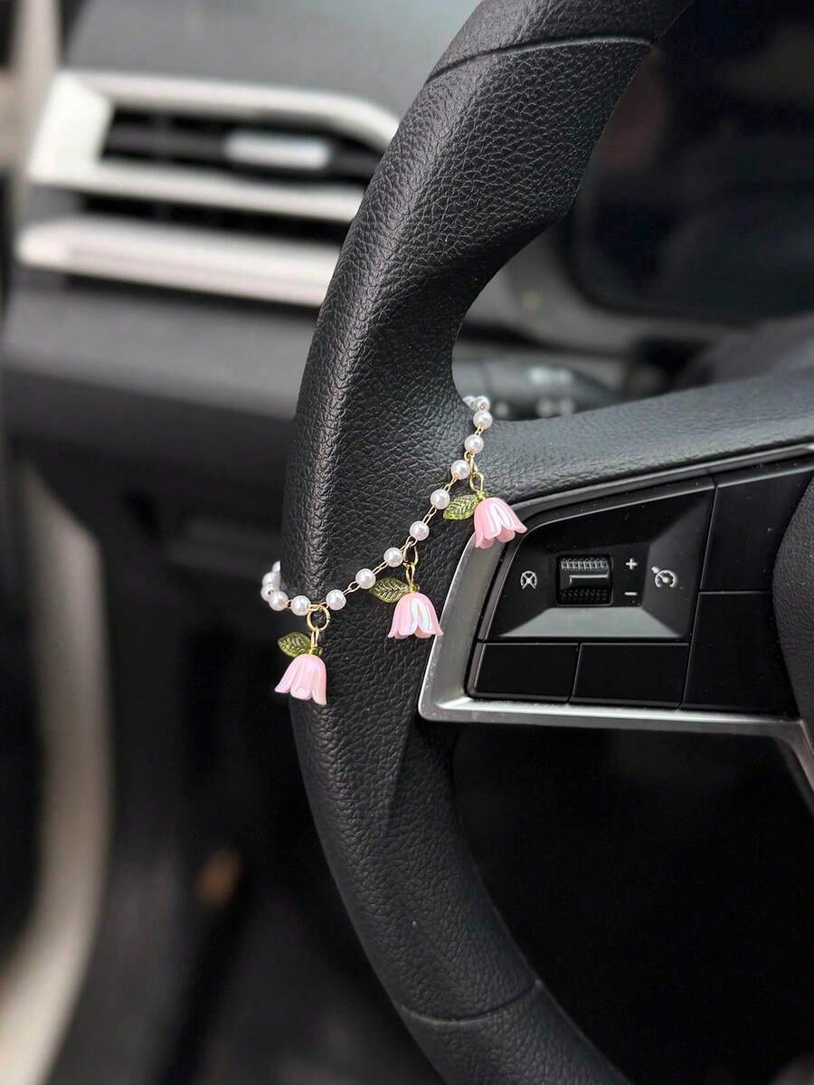 1pc Fresh Linglan Flower Car Steering Wheel Decoration Interior Decoration Accessories, Creative Car Pendant, Hanging Chain Car Steering Wheel Decor, Automotive Interior Accessory Chain Pendant, Suitable For Most Vehicle Models - Linglan Flower - View 1