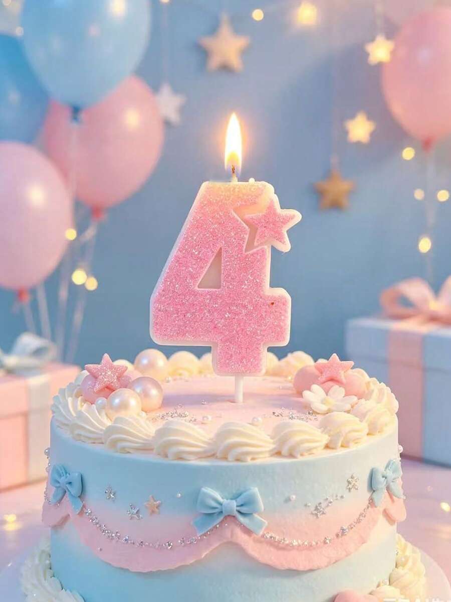 6cm 粉色亮片數字星星造型生日週年紀念求婚畢業慶祝蛋糕裝飾蠟燭 - 查看 1