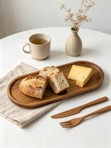 Oval Wooden Tray, Multi-Functional Wooden Plate, Kitchen Essential, Stackable Wooden Snack Plate, Autumn Decor, Suitable For Displaying Desserts, Cookies, Cheese, Fruit, Nuts. Perfect For Breakfast, Afternoon Tea Parties And Picnics - Brown - View 4