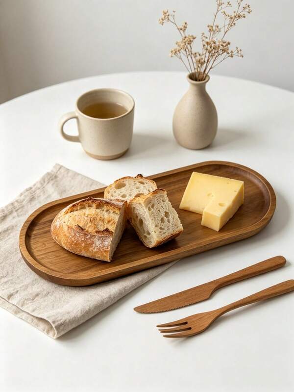 Oval Wooden Tray, Multi-Functional Wooden Plate, Kitchen Essential, Stackable Wooden Snack Plate, Autumn Decor, Suitable For Displaying Desserts, Cookies, Cheese, Fruit, Nuts. Perfect For Breakfast, Afternoon Tea Parties And Picnics