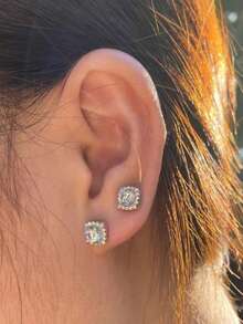 ConiiW 1 Pair 925 Sterling Silver Earrings: 1 Carat/2 Carat Lab-Created Moissanite - Square/Round Cut (Fashionable Vintage Versatile) - Silver - View 6