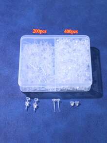 200/600件低過敏塑膠耳環耳針與耳背套組，DIY耳環製作材料包，包含耳針、耳背與配件，耳環製作配件，DIY耳環展示架 - 無色 - 查看 8