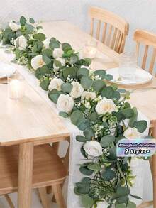 1/2pcs 70 Inch/5.9ft Artificial Eucalyptus Wreath, Plastic Eucalyptus Leaf Garland, Suitable For Spring DIY Front Door Wreath, Room Decor, Office Party Decoration, Holiday Home Decor (Valentine's Day, Wedding, Birthday) - A - View 1