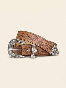 Teenager New Fashion Retro Embossed Belt, High-Quality PU Material, Suitable For Jeans, Dresses, All Seasons - Brown - View 6