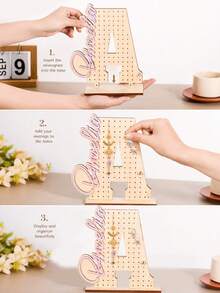 1pc Customized Wooden Letter Earring Stand, Personalized Jewelry Display Stand, Ear Stud Storage Rack, Desktop Storage Rack, Suitable For Placement On The Dressing Table. Suitable As Birthday Or Bridesmaid Gifts. - Multicolor - View 4