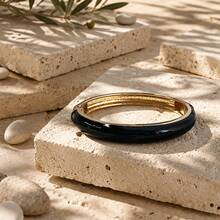 ORNAPEADIA 1pc Women's Gold-Plated Black Enamel Open Bangle Bracelet, Summer Beach Versatile Accessory, Suitable For Daily Wear/Gift - SZ60895-4 - View 2