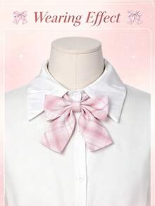2pcs Girls Pink Striped Bowknot Shirt Blouse Short Collar Tie - Back To School Supplies - Multicolor - View 1