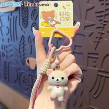 San-X Rilakkuma Authentic Relaxed Bear Mini Series Flocked Keychain Pendant Cute Backpack Key Chain Ring - Multicolor - View 16