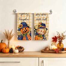 2/4/48pcs Halloween Series Scarecrow Pumpkin Pattern Printed Kitchen Towels - Ultra Soft, Highly Absorbent Polyester Tablecloths And Hand Towels, Perfect For Holiday Decor, Kitchen Decor, Party Decor. - Multicolor - View 3