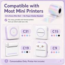 Rainbow Iridescent Transparent Thermal Sticker Paper Rolls, 53X25Mm Self-Adhesive PET Label Paper For Mini Thermal Printers, Oil-Resistant Scratch-Resistant Sticker Paper For Journals, Gift Packaging, Home Organization, Paper Solely - View 10