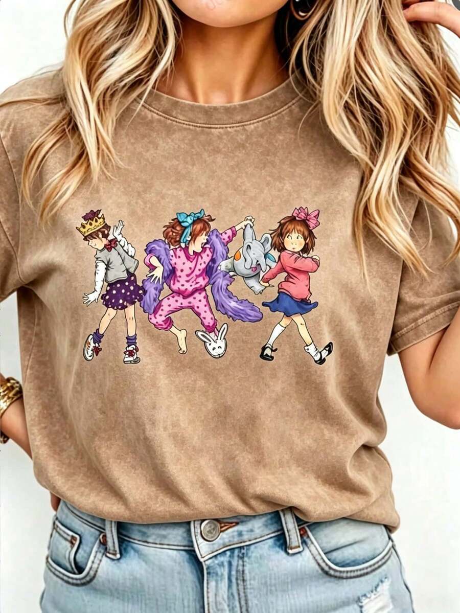 Junie B Teacher Shirt Junie B Jones Kindergarten Teacher T-Shirt Teacher Life T-Shirt Teacher Gift Women Round Neck Printed Camisa Pink - 咖啡棕 - 查看 1