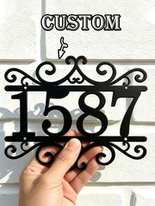 3 Sizes Available! Customized Outdoor Metal Door Number, Scroll Style Fashion Address Plate, Customized Vintage Door Number - Black - View 1