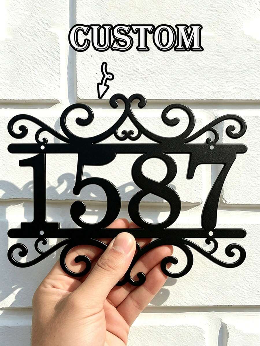 3 Sizes Available! Customized Outdoor Metal Door Number, Scroll Style Fashion Address Plate, Customized Vintage Door Number - Black - View 1