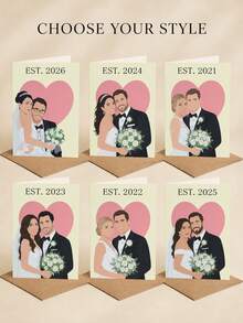 1PC Customized Photo Flat Illustrations For Wedding Greeting Cards, Personalized Couple Portraits For Folded Message Cards, Customized Anniversary Wedding Frame Cards. - Multicolor - View 4