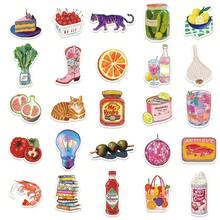 50pcs Watercolor Aesthetic Fun Doodle Stickers, Including Fruit, Bread And Beverage Elements, Mediterranean Style Gift Decoration Scrapbook, Vinyl Stickers Suitable For School Supplies, Laptop, Skateboard, Diary, Phone, Water Bottle, Guitar, Luggage And More - Multicolor (B) - View 7