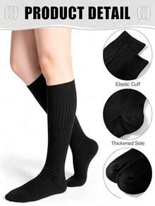 7/6/1 Pair Kids Unisex Knee-High Socks, Soft Uniform Dress Socks, Black & White, Suitable For Autumn/Winter Daily Wear, Back To School Season - Multicolor - View 7