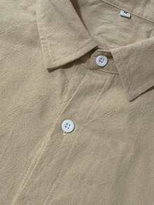 WAIT HIM 100% Cotton Men's Solid Color Single-Breasted Versatile Casual Long Sleeve Shirt Set - Apricot - View 8