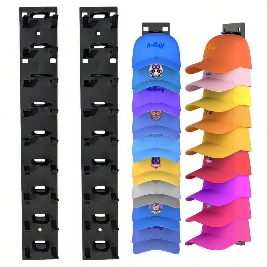 1pc Baseball Cap Storage Rack, No-Drill Adhesive Wall-Mounted Hat Holder Can Store 10 Hats, Multi-Layer Hat Display Organizer, Universal For Closet Doors, High-Adhesion Hat Hanging Rack, Black Dual Installation Options