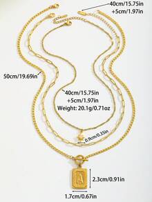 3pcs/Set Gold Tone Women's Layered Necklace, Vintage Rectangular Letter Pendant, Paperclip Chain & Star Pendant, Suitable For Daily, Commute And Party - Gold - View 7