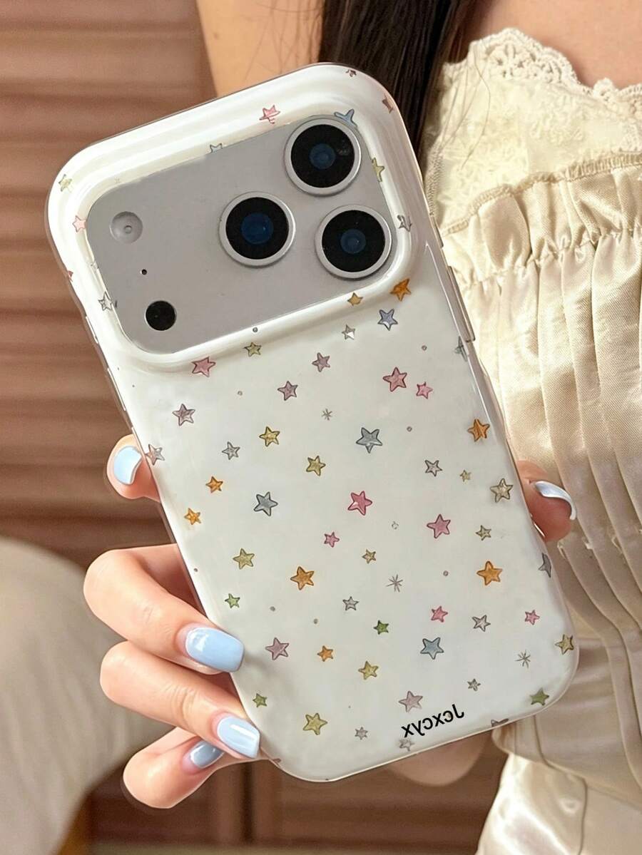 Cute Full Screen Shiny Colorful Star Phone Case, Compatible With IPhone 17 Pro Max 17 Pro 17 Pro 16 14 13 15 Pro Max 14 15 16 Plus 14 15 13 16 17, Creative Shiny Shockproof Protective Case - White - View 1