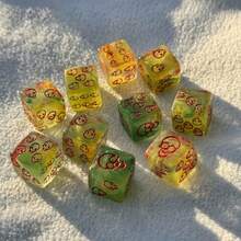 10pcs/Set Colorful Transparent Dice With Skull Pattern, Suitable For Tabletop Games, Shiny Resin Gift, Role-Playing Enhancement Equipment - Multicolor - View 2