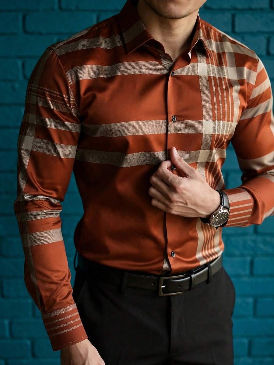 Men's Striped Long Sleeve Single-Breasted Casual Commuter Shirt