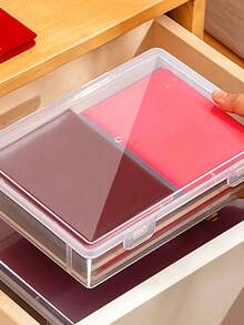 1pc Transparent Large/Medium/Small File Storage Box, Home Certificate Important Document Storage, Books Stationery Small Items Organizer - Clear - View 6