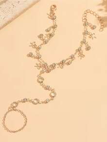 1pc Bohemian Style Fashionable Personalized Metal Hollow Rhinestone Flower Finger Bracelet For Daily Wear And Shopping - Gold - View 3