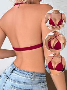 3pcs Multi-Color Front Closure Wireless Bra Set, With Fixed Pads, Detachable Straps, Cross Back Women's Lingerie, Suitable For A-C Cup - Multicolor - View 6