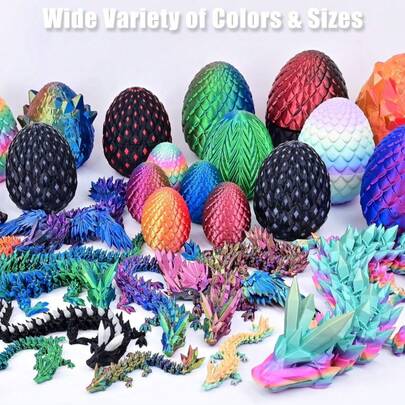 2pcs 3D Printed 1pc Movable Dragon Figurine And 1pc Openable Dragon Egg, Exquisite Design, Durable Decoration, Delicate Texture Fantasy Collectible, Carefully Crafted (Random Color)