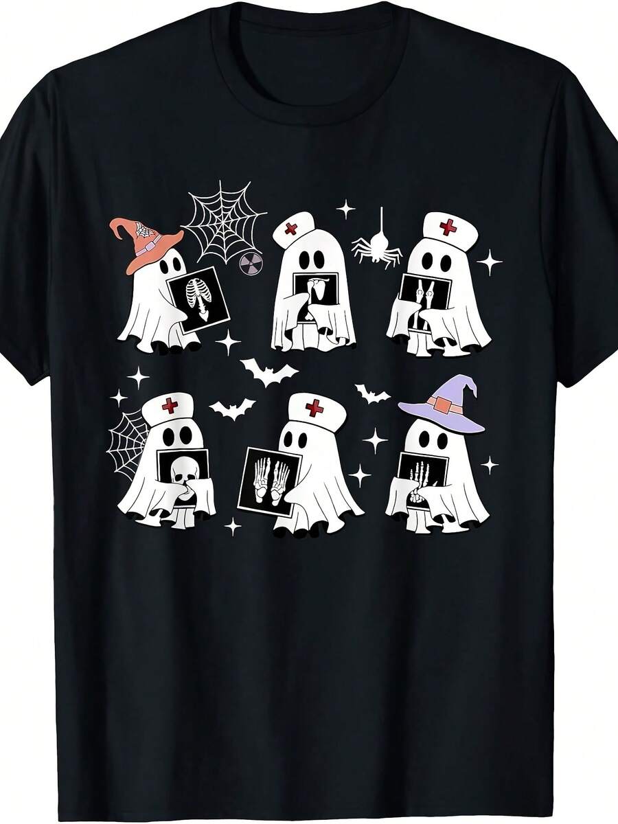 Funny X-Ray Tech Ghosts Boo Sheet Radiology Spooky Halloween T-Shirt - 黑色 - 查看 1
