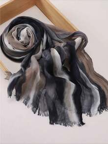 1 New Cotton Scarf Gradual Change Color Striped Headscarf, Retro Versatile Print Women's Long Pleated Shawl - Multicolor - View 4