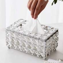Nordic Style Luxury Crystal Tissue Box, Creative Minimalist Tissue Storage, Home Bathroom Decor, Bathroom Storage Organizer, Autumn Decoration, Back To School - Silver - View 5