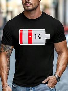 Men's Black T-Shirt Battery Low 1% Graphic "Low Energy Alert" Casual Crew Neck Short Sleeve Streetwear - Black - View 2