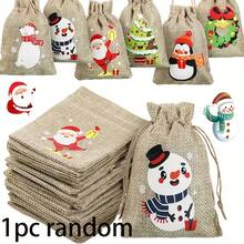 1/56/62/74pcs Of Burlap Christmas Gift Bags-With A Christmas Tag, Bulk Drawstring Bags For Christmas Parties, Suitable For Wallets, Additions, And Decorations, Available In 6 Styles Of Burlap Christmas Gift Bags - Multicolor - View 8