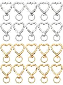 10/30/60/100pcs Heart-Shaped Keychain Swivel Hook, Cute Zinc Alloy Spring Clip Key Ring, Handbag Clip, Suitable For DIY Crafts - Color Mixing - View 2
