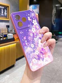 1 buah Casing Pelindung Kamera Ponsel Motif Bunga Ungu & Merah Muda, Dicetak UV, Kompatibel dengan Model /Galaxy/Android - Berwarna merah muda - View 8