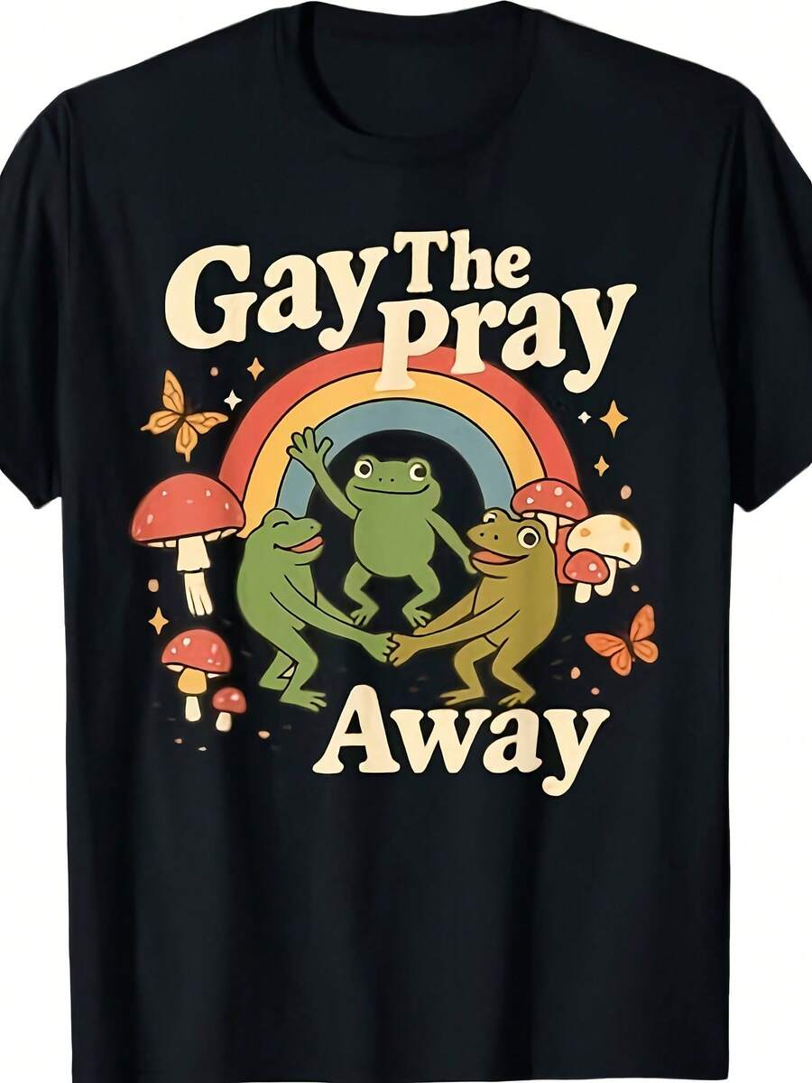 Gay The Pray Away Rainbow Funny Meme Frogs LGBT Pride LGBTQ T-Shirt - 黑色 - 查看 1