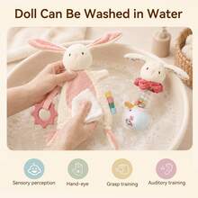 2Pcs Cute Rabbit Baby Comfort Gift Set, Soft Plush Bunny Security Lovey Blanket & Bead Hand Shaker Rattle, Infant Sensory Calming Toy, Ideal Newborn Shower Gift - Multicolor - View 7
