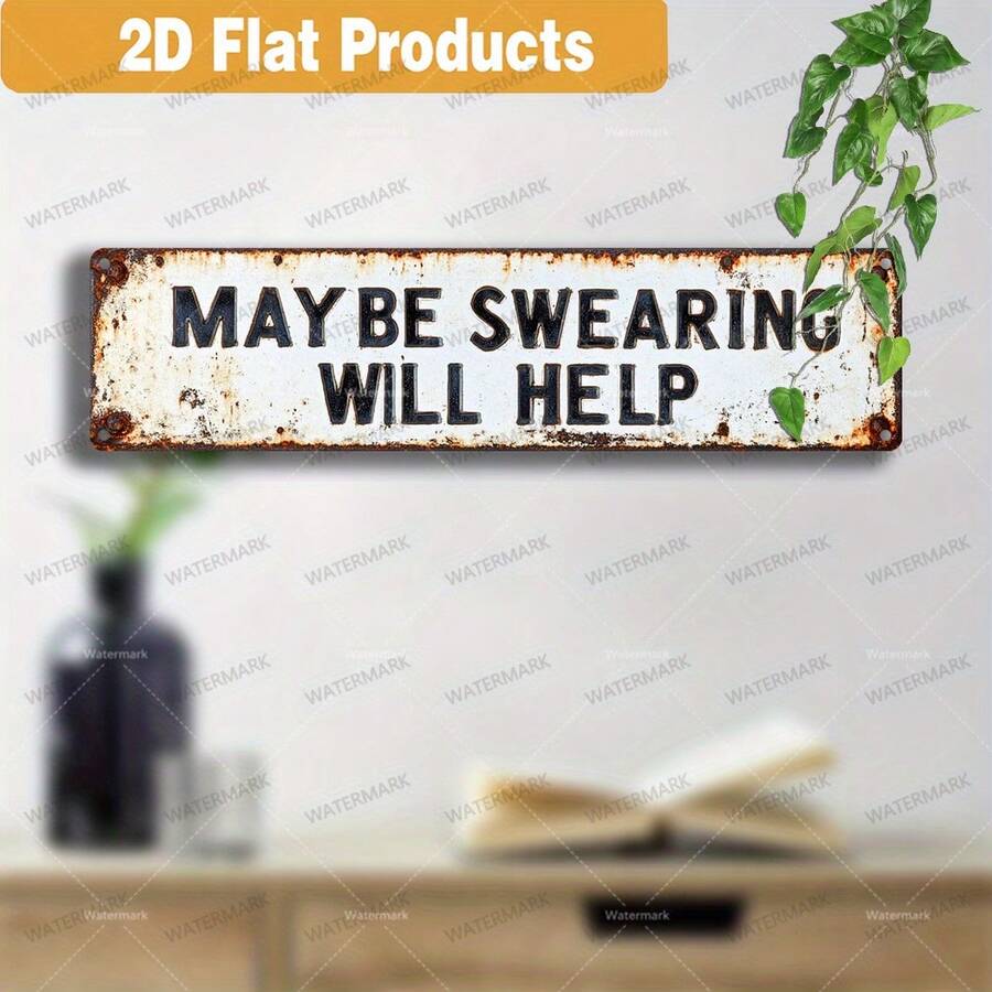 1pc 2D Flat, Humorous Vintage Metal Sign - "Maybe Cursing Will Help" | Rustic Wall Decor, Suitable For Home, Porch, Bedroom | Perfect Gift Choice (Random Style) - A - View 1