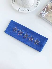 1pc Retro American Rhinestone Star Wide Elastic Headband, Fashionable Sports Headband For Women,Travel,Birthday - Multicolor - View 28