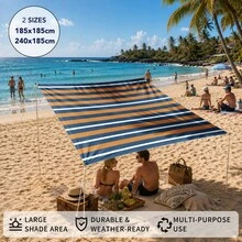 1pc Blue & Orange Striped Nautical Style Large Sun Shade Canopy, UV Protection, Sturdy & Durable, Easy Installation, Suitable For Beach, Garden, Patio, Includes Rope - Multicolor - View 9