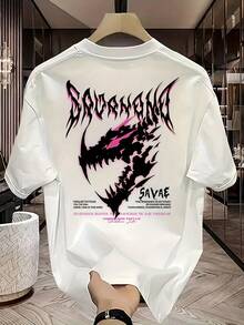 Herren Oversized T-Shirt mit reinem Muster - Schwarz mit rosa und weißem Drachen-Design, lässige Streetwear, Rundhals, kurze Ärmel, lockere Passform, geeignet für Freizeitkleidung, Muster-T-Shirt |   Mode - Weiss - Übersicht 8