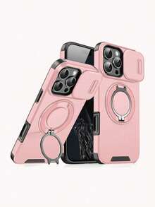 Casing Kompatibel Dengan iPhone 18 17 16 14 13 12 15 Pro Max Plus 16e 17e Air Armor Slide Camera Ring Magnetic Stand Shockproof Phone Kompatibel Dengan Galaxy/MOTO - Rose Gold - View 116