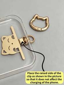 360° Rotatable Cartoon Cat Stainless Steel Connector, With Metal Cat Head Spring Clip, Metal Phone Lanyard Clip, Hanging Ring Buckle, For Connecting Phone And Lanyard - Multicolor - View 3