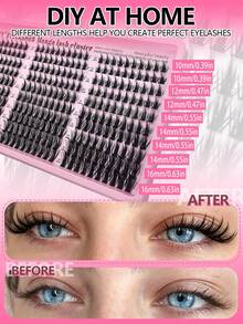 Eimny 300pcs Cartoon Eyelash Cluster Set, Includes Adhesive, Sealer, Tweezers And Lash Brush, Lightweight Airy Fluffy Feel, D Curl 10-16mm Single Cluster False Eyelashes, DIY Cat Eye/Doll Eye, Suitable For Beginners, Daily Party Anime Style Lash Extensions - 彩色 - 查看 5