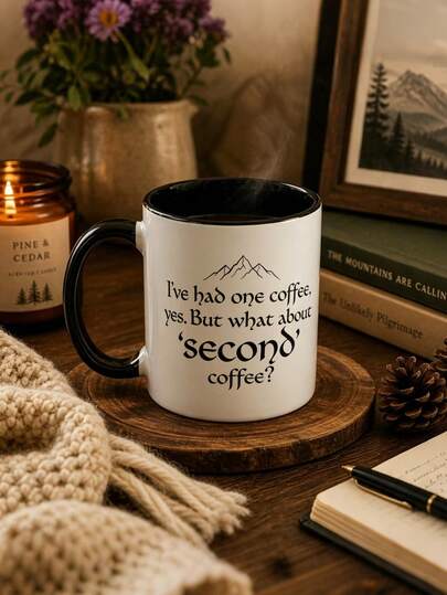 1pc 11oz Second Breakfast Fantasy Mug, Bookish Inspired Glossy Coffee Cups,Cozy Adventure Gift For Book Lovers And Cottagecore Fans,Reusable,Thanksgiving Gift,Birthday Gift,Holiday Gift,Halloween Gift,Back To School,Christmas Gift,New Year Gift,Party