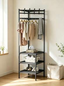 1 Corner Clothes Hanger. Clothes Can Be Hung On The Upper Layer, And The Storage Countertop On The Lower Layer Can Hold Shoes And Various Sundries To Keep The Bedroom Neat And Tidy. - Multicolor - View 3
